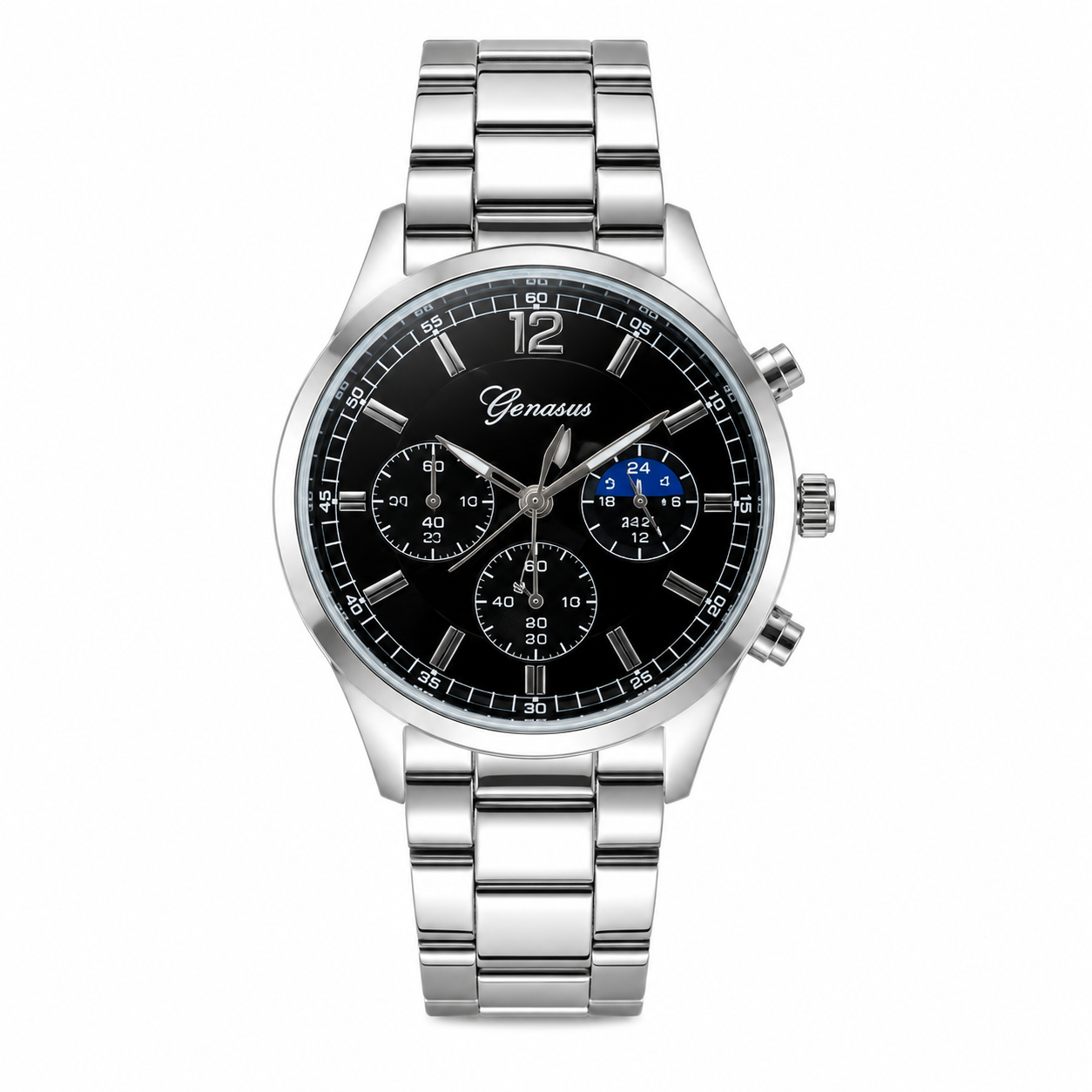 Montre Homme Genasus Chronographe Acier Agent Noir LINDA-ZA MARKET LINDA-ZA MARKET