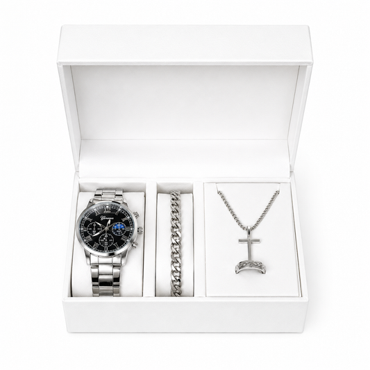 Coffret Prestige Homme 3 Pièces Montre + Bracelet + Collier LINDA-ZA MARKET  LINDA-ZA MARKET